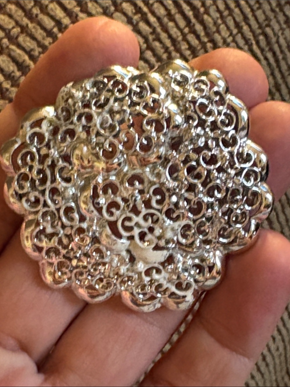 Ornate Silver-Tone Floral Filigree Brooch - Women Jewelry